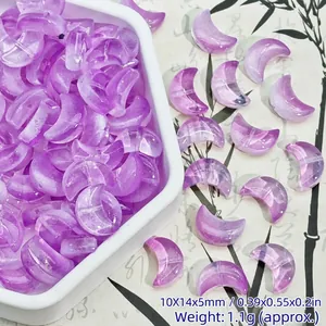 Macro view of purple crescent moon glass beads for DIY jewelry making 10x14x5mm
