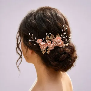 Koreanischer Süßer Stoffblumen Braut Haarkamm Mit Künstliche Perlen Strass Handgefertigter Hochzeit Haarschmuck Für Damen