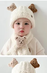 Ensemble bonnet et écharpe d'hiver pour bébé avec mignonnes oreilles d'ours et doublure