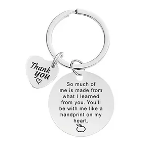 Engraved stainless steel teacher appreciation keychain with heart charm