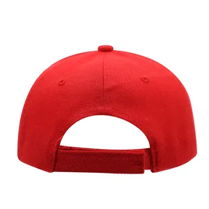 Detailed back view of a solid red baseball cap featuring an adjustable velcro strap closure