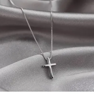 Minimalist S925 sterling silver cross pendant necklace with a sleek and elegant box chain.