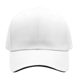 Front view of a plain white baseball cap for custom logo embroidery and sun protection.