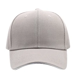 Front view of a plain grey baseball cap with high-quality cotton twill texture
