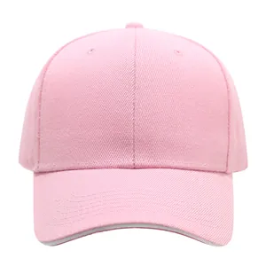 Front view of a plain pink adjustable baseball cap for custom embroidery and printing