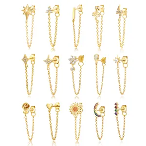 Selection of S925 silver stud earrings featuring tassels, moon, star and flower designs.