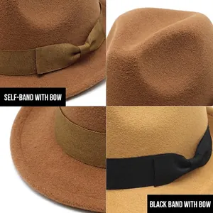 Vintage British felt fedora hat with elegant bow ribbon for men and women