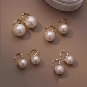 Elegant S925 silver hook earrings featuring round white pearls in various sizes and finishes