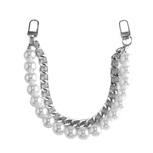 Imitation pearl and thick silver curb chain strap accessory for bags and phone cases