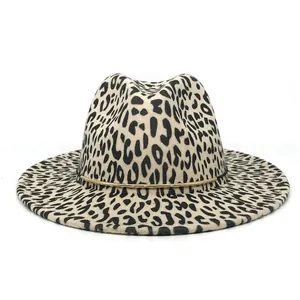 Detailed view of leopard print wool felt fedora featuring an elegant gold band accent