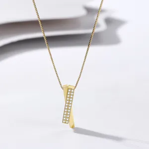 Collier pendentif délicat en argent sterling S925 avec croix géométrique X et pierres