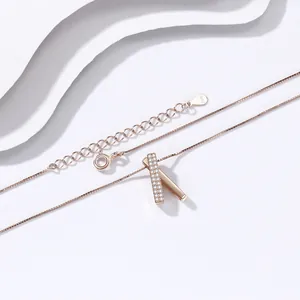 Collier élégant en argent sterling S925 plaqué or rose avec pendentif géométrique en X