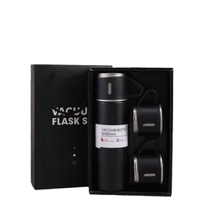 Premium Edelstahl-Vakuumflaschen-Set in Mattschwarz 500ml mit passenden Tassen und Tasche