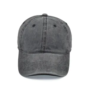 Vintage washed distressed cotton baseball cap in charcoal grey for daily casual wear