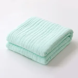 Soft mint green multilayer cotton muslin gauze baby blanket texture detail