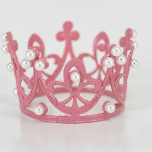 Baroque Mini Alloy Crown Cake Topper For Wedding Birthday Party Decoration Elegant Hollow Out Flower Girl Tiara Artificial Pearl