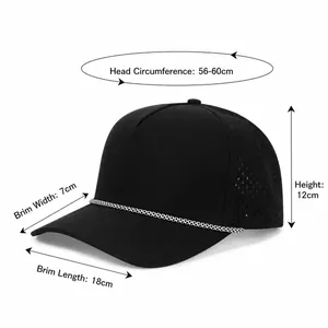 Schéma des dimensions d'une casquette trucker noire à 5 panneaux séchage rapide