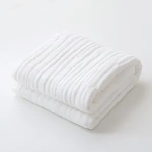 Detailed close-up view of soft white 6-layer cotton gauze baby blanket texture