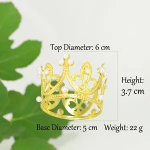 Golden alloy mini crown with pearls for cake toppers or wedding headpiece decorations