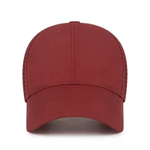 Burgundy quick-dry breathable baseball cap with laser-cut holes for sun protection