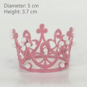 Elegant mini pink alloy crown with pearl accents for cake topper and wedding decoration