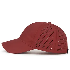 Professional burgundy adjustable quick-dry baseball cap with breathable laser-cut holes