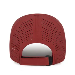 Burgundy quick-dry breathable baseball cap with laser-cut holes for large head, back view.