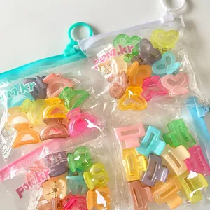Korean Jelly Color Mini Hair Claw Clips For Girls Cute Macaron Candy Color Plastic Resin Small Hairpins Kids Accessories Set
