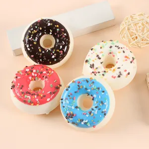 Set of four realistic colorful PU simulated donut magnets for creative fridge decoration