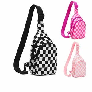 Waterproof Polyester Checkerboard Chest Bag Casual Sports Waist Bag Crossbody Bag Running Fitness Storage Bag For Women Men