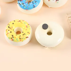 Set of realistic PU donut fridge magnets with colorful frosting and sprinkles