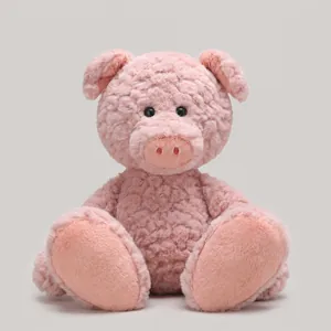 Cuddly pink pig plush toy with soft textured curly fur, perfect for kids and home decor