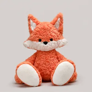 Cute sitting orange plush fox toy with soft fluffy texture and white belly gift