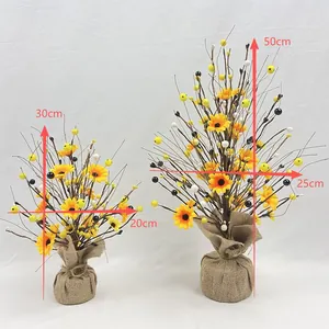 Comparaison détaillée des tailles des arbres à marguerites artificielles avec jute