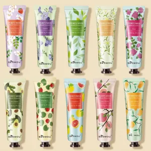 SEOMOU 10-piece perfumed hand cream gift set with floral and fruit scents for hydration.