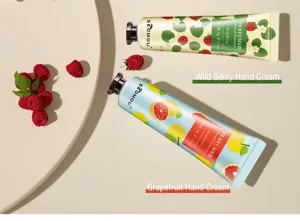 Seomou fruit extract hand creams in wild berry and grapefruit scents with raspberries.