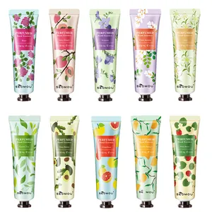 Set of 10 perfumed hand essences with fruit and floral scents for moisturizing care
