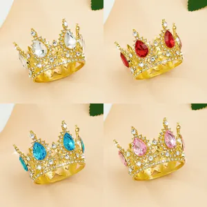 Mini Corona de Aleación para Pastel Con Diamantes de Imitación Vintage Real Pequeña Tiara Redonda Decoración de Pastel de Fiesta de Cumpleaños para Niños Niñas
