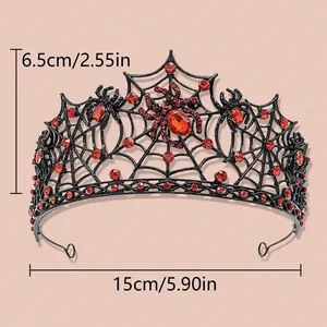 Gedetailleerde afmetingen van de zwarte spinnenwebkroon met rode strass voor Halloween