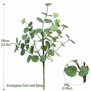 Detail view of single artificial eucalyptus leaf spray with 58cm height