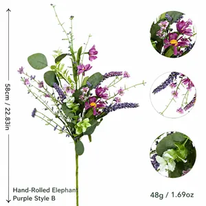 Detailed dimensions and weight of purple artificial lavender and eucalyptus bouquet
