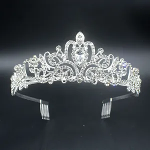 Detailed view of intricate European Baroque silver alloy tiara with shimmering rhinestones
