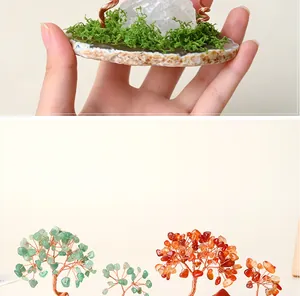 Árbol de dinero de cristal natural con base de ágata para decoración de escritorio
