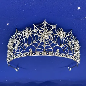 Prachtige zilveren spinnenweb tiara met fonkelende kristallen voor Halloween-feestjes
