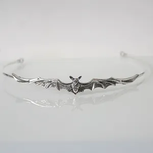 Gothic silver-colored bat tiara headpiece for Halloween and baroque parties