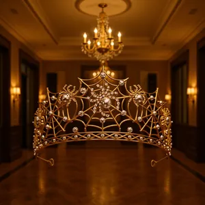 Luxueuze gouden spinnenweb kroon tiara met heldere kristallen voor Halloween feestjes