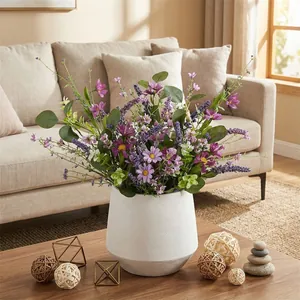Bouquet de Lavande Marguerite Eucalyptus Artificiel Réaliste Tiges de Fleurs en Soie pour Décoration Maison Mariage Bureau Fête Plante Décorative