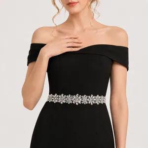 Élégante Ceinture de Robe Mariée Strass Perle Artificielle Ruban en Satin Écharpe pour Femme Fête Événement Formel Accessoires
