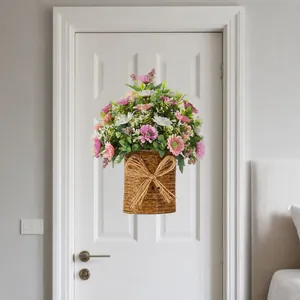 Panier de fleurs artificielles marguerites et eucalyptus pour décoration de porte maison