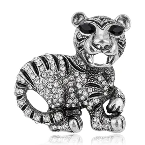 Creative retro tiger animal brooch with sparkling rhinestones for fashion clothing